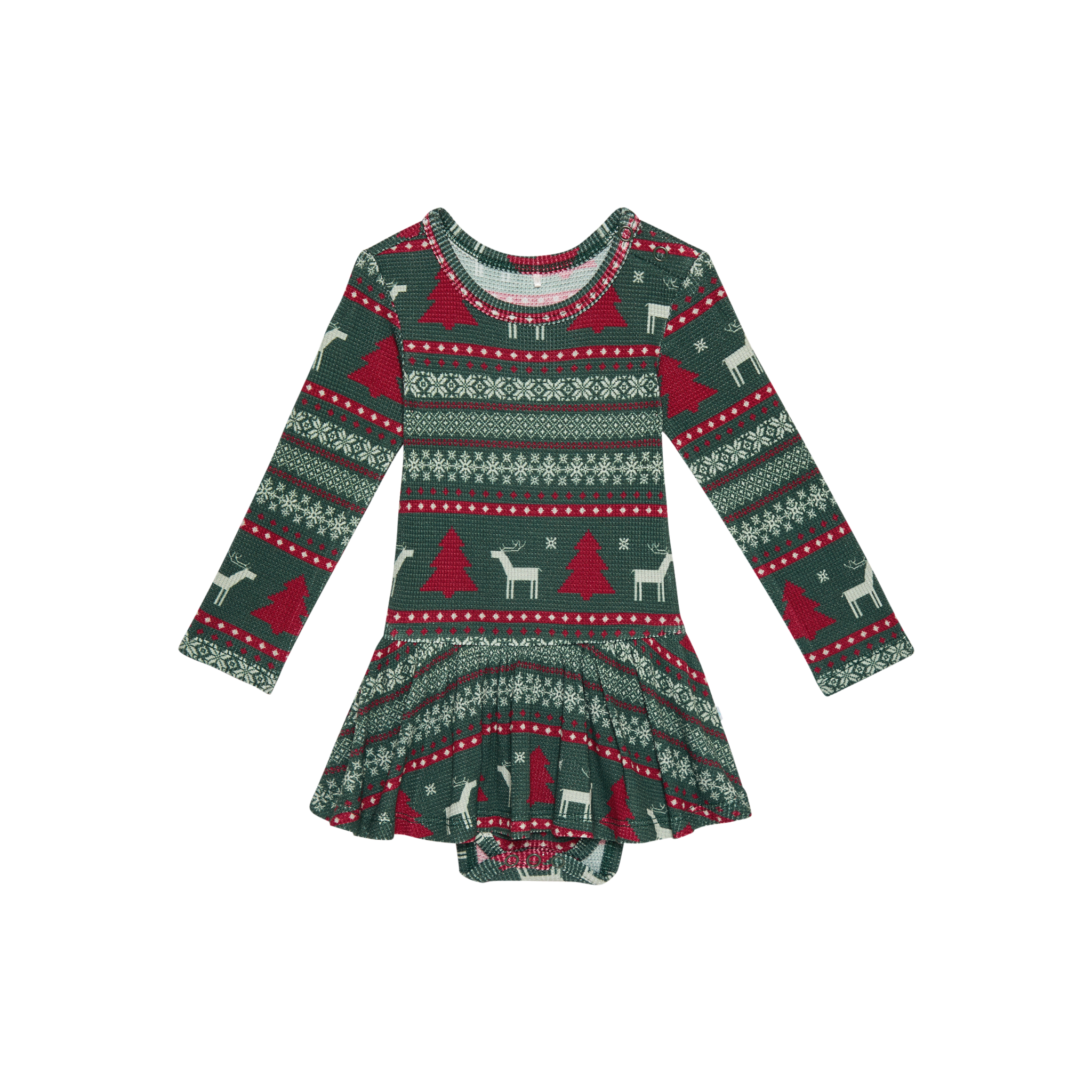 Posh Peanut Bamboo L/S Basic Twirl Skirt Bodysuit Dress - Holiday Fair Isle