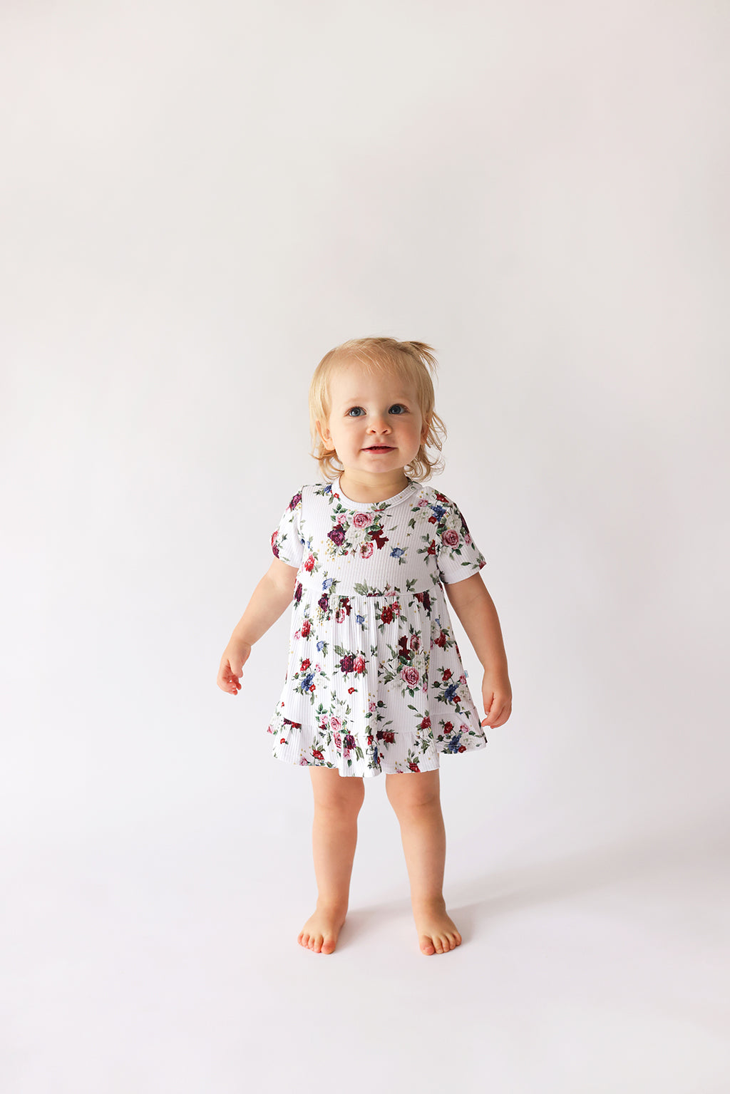 Posh Peanut Bamboo Ribbed S/S Ruffled Bodysuit Dress - Philippa Vintage Floral