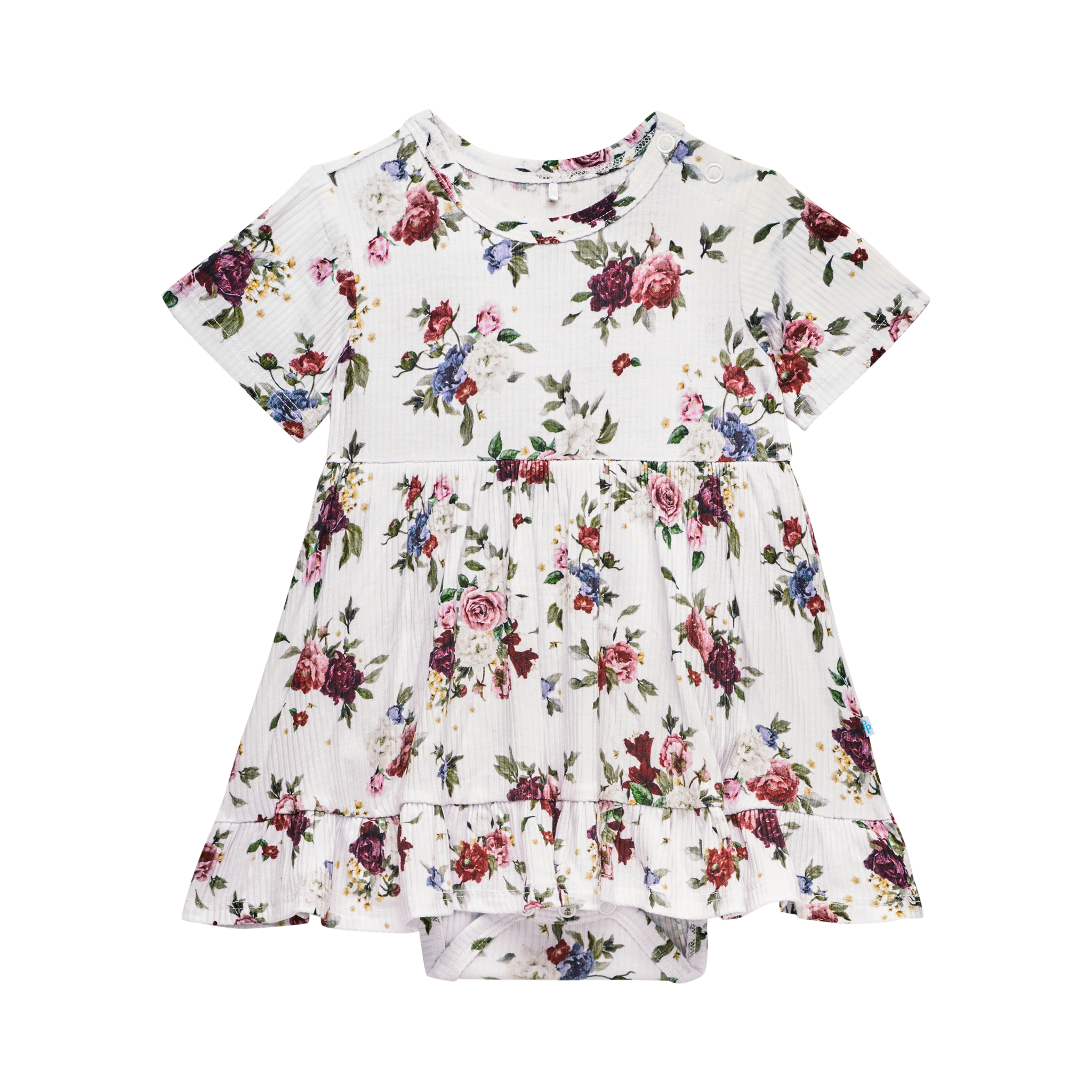 Posh Peanut Bamboo Ribbed S/S Ruffled Bodysuit Dress - Philippa Vintage Floral
