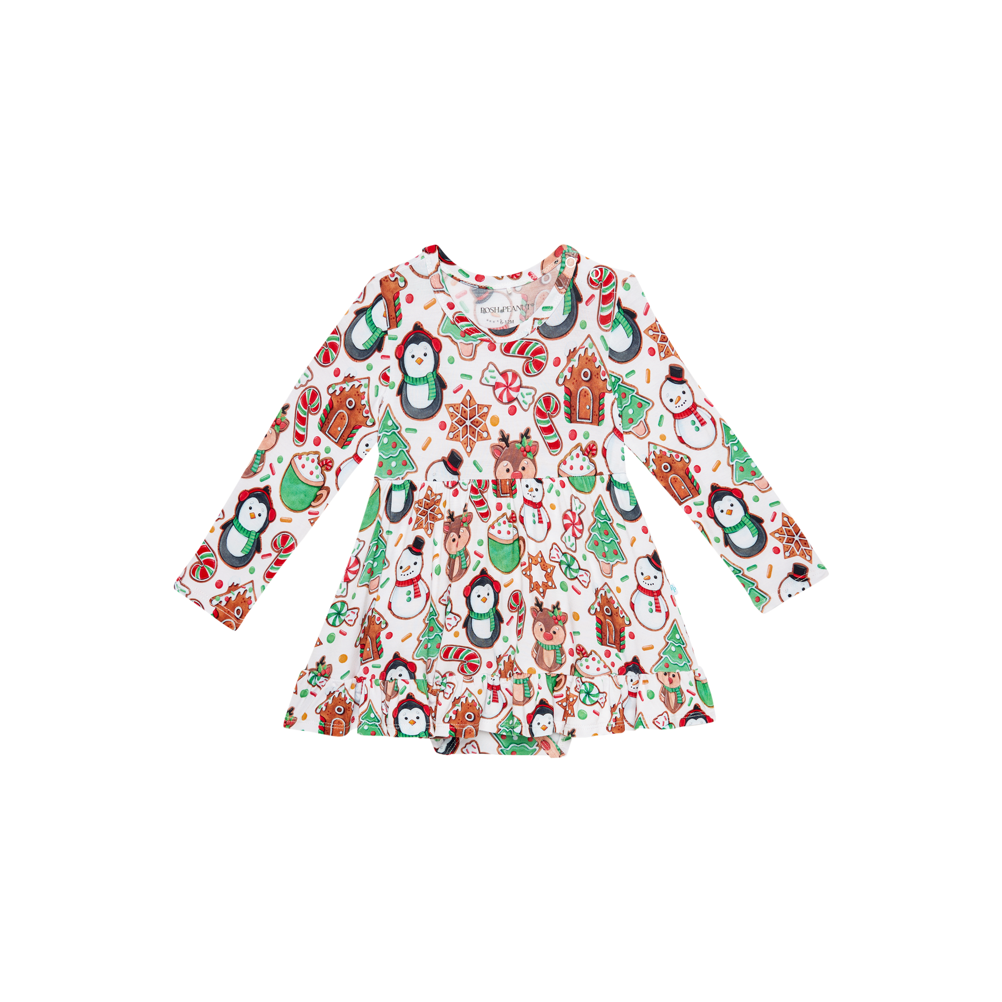 Posh Peanut Bamboo L/S Ruffled Bodysuit Dress - Cookie Medley