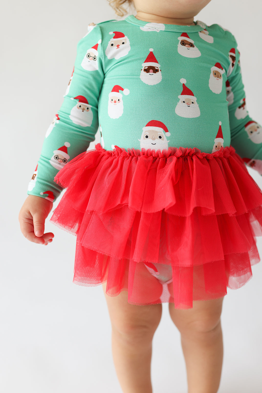 Posh Peanut Bamboo L/S Tulle Skirt Bodysuit Dress - Santa Medley