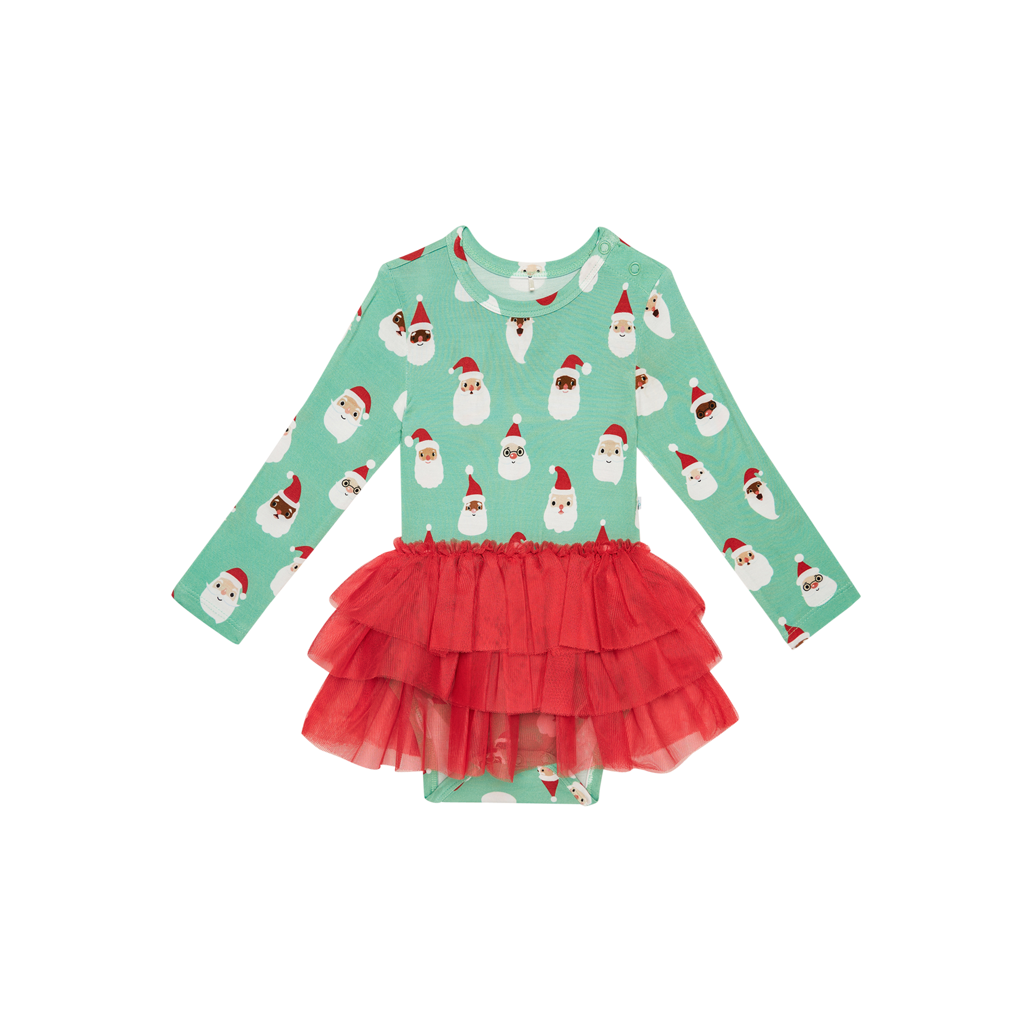Posh Peanut Bamboo L/S Tulle Skirt Bodysuit Dress - Santa Medley