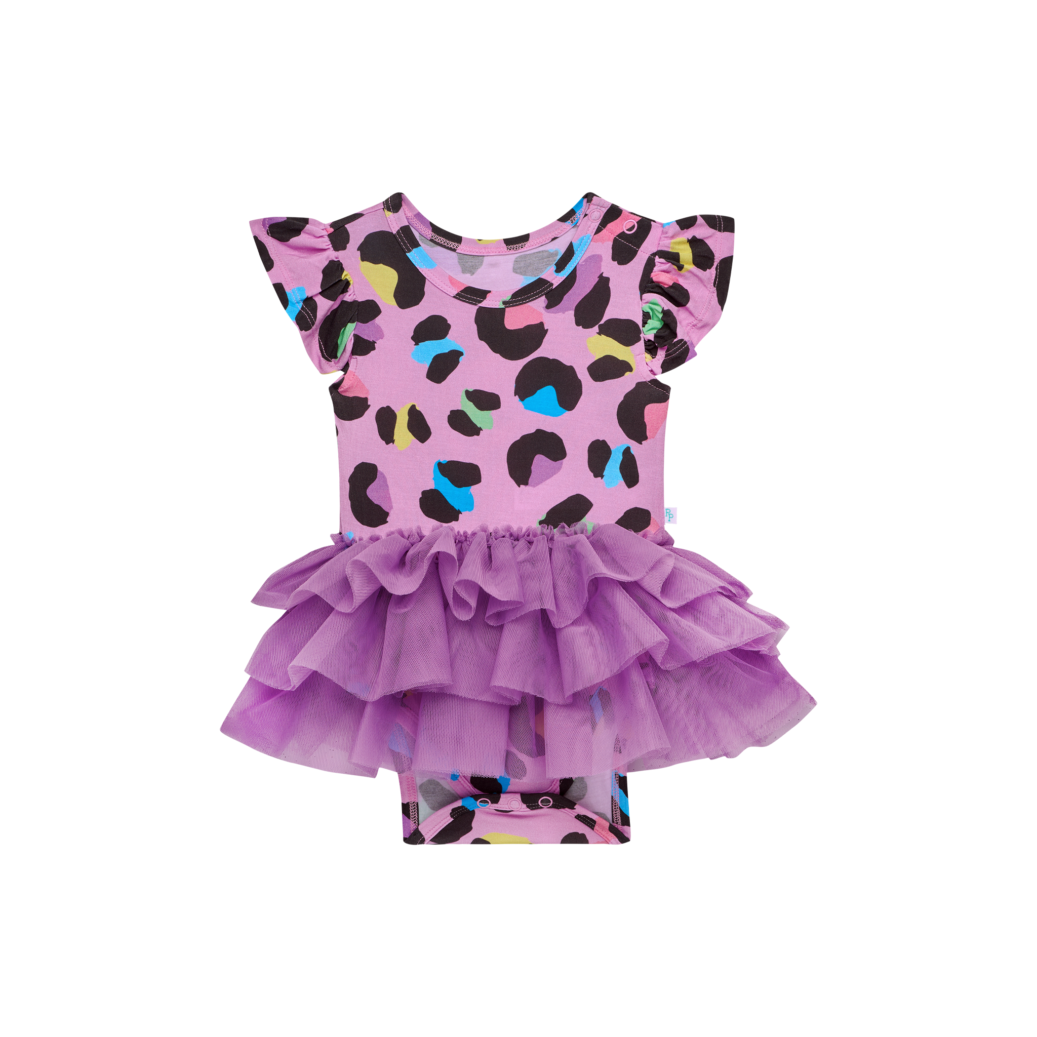 Posh Peanut Bamboo Capsleeve Tulle Skirt Bodysuit Dress - Electric Leopard