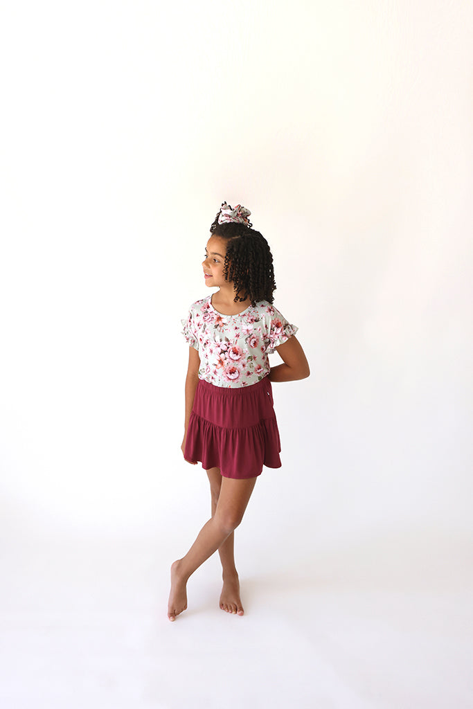 Posh Peanut Bamboo Tiered Ruffle Skirt - Burgundy Rose