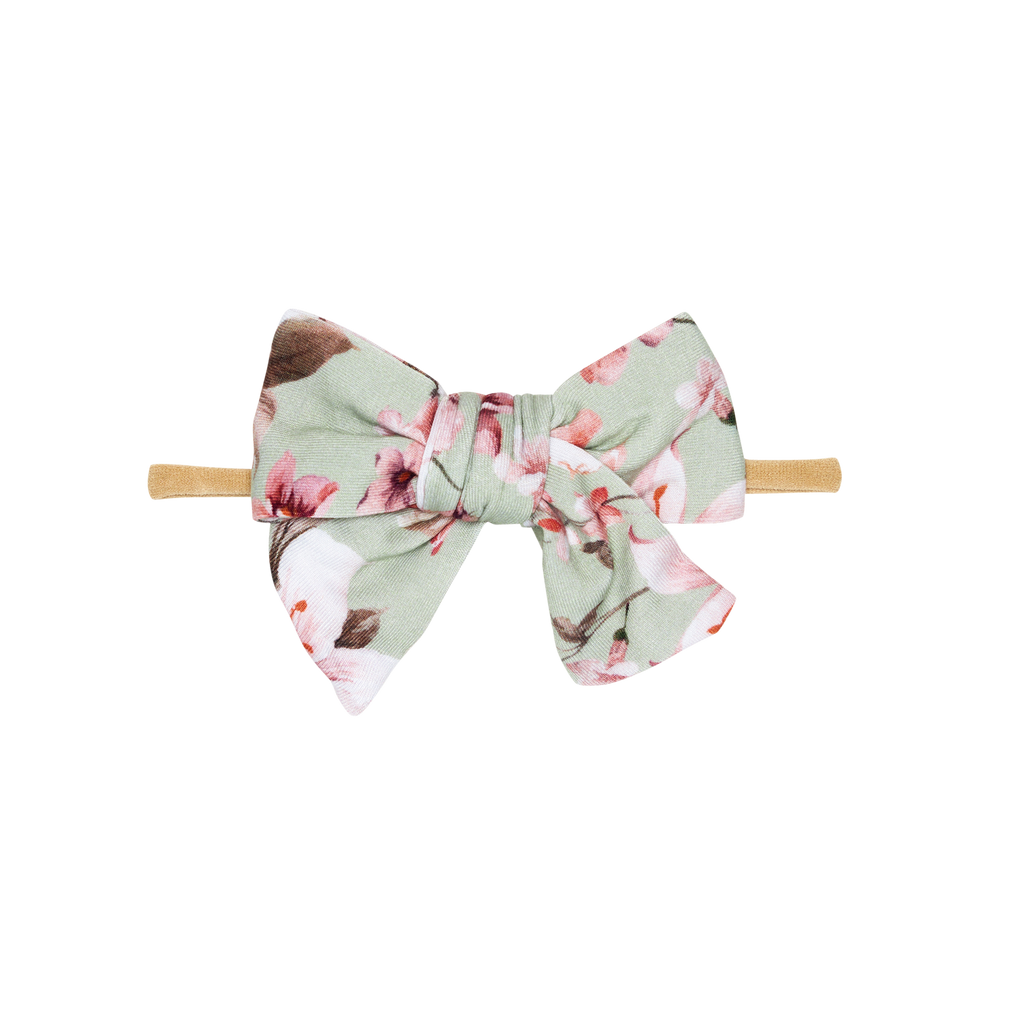 Posh Peanut Bamboo Nylon Bow Headband - Millicent Pistachio Floral