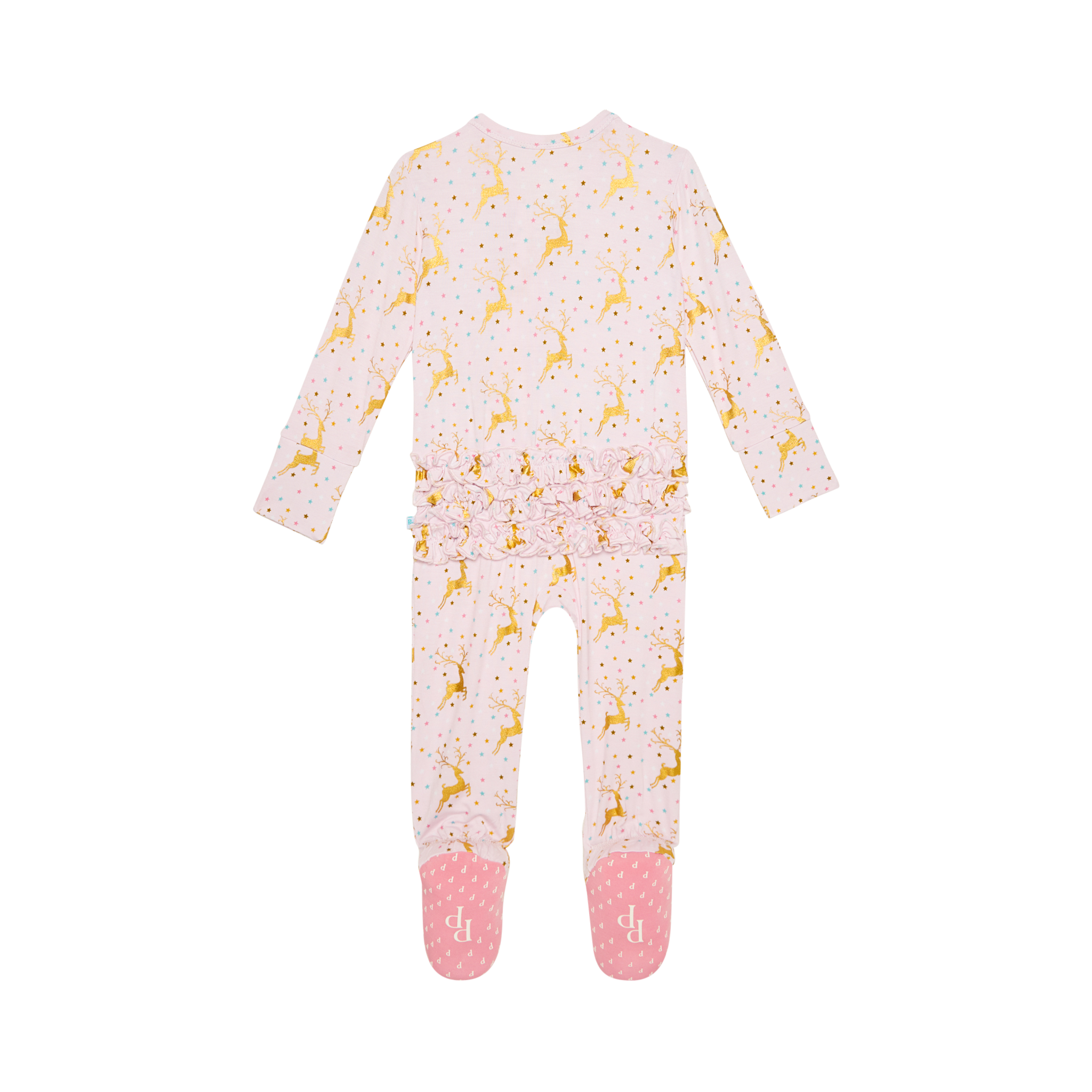 Posh Peanut Bamboo Ribbed RUFFLED Footie Zippered -  Ryleigh Gold Foil Reindeer