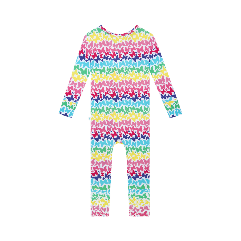 Posh Peanut Bamboo Convertible Zippered Onepiece Romper -  Rainbow Butterfly