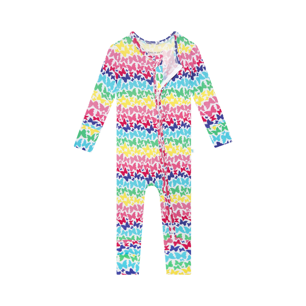 Posh Peanut Bamboo Convertible Zippered Onepiece Romper -  Rainbow Butterfly