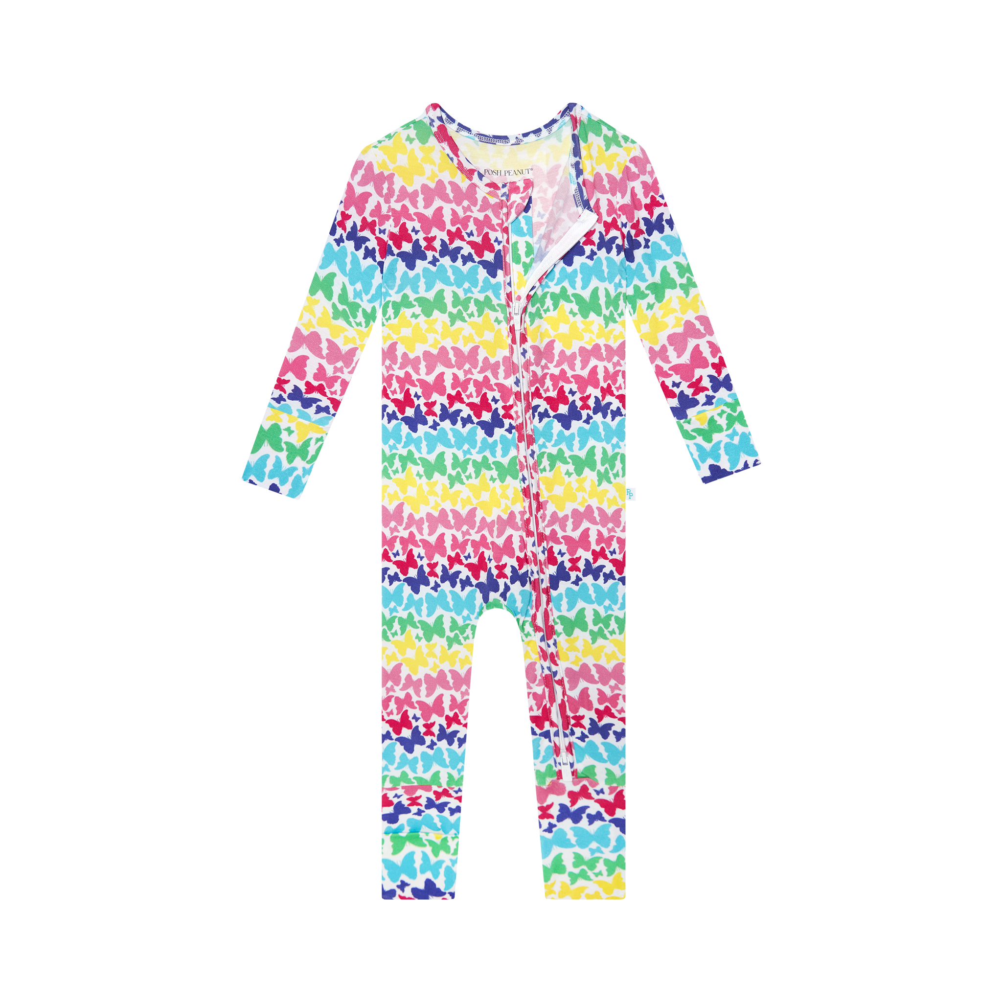 Posh Peanut Bamboo Convertible Zippered Onepiece Romper -  Rainbow Butterfly