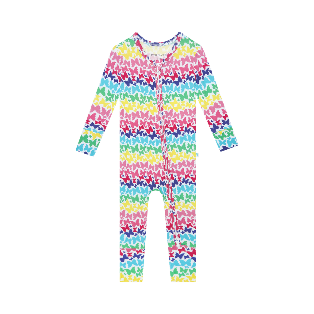 Posh Peanut Bamboo Convertible Zippered Onepiece Romper -  Rainbow Butterfly