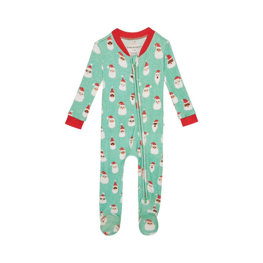 Posh Peanut Pacci Fleece Zippered One Piece Footie UNISEX - Santa Medley