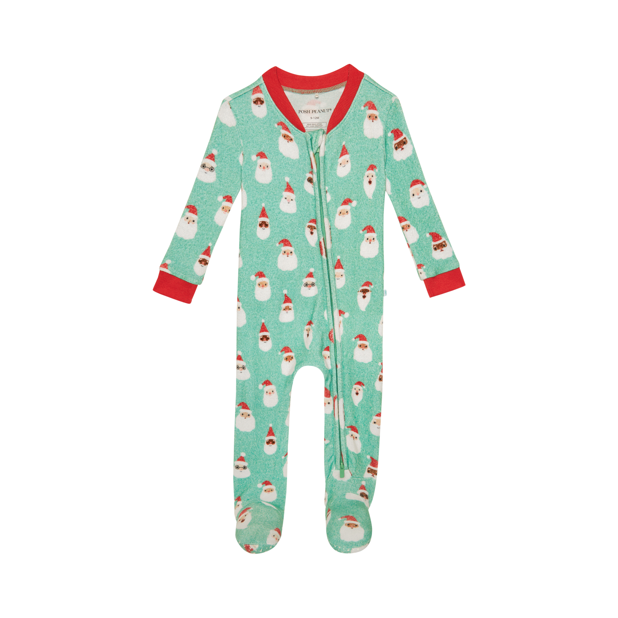 Posh Peanut Pacci Fleece Zippered One Piece Footie UNISEX - Santa Medley