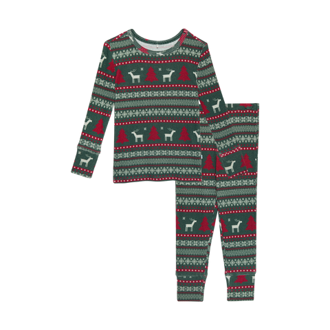 Posh Peanut Bamboo Kids L/S 2PC Basic PJ Lounge Set - UNISEX Holiday Fair Isle