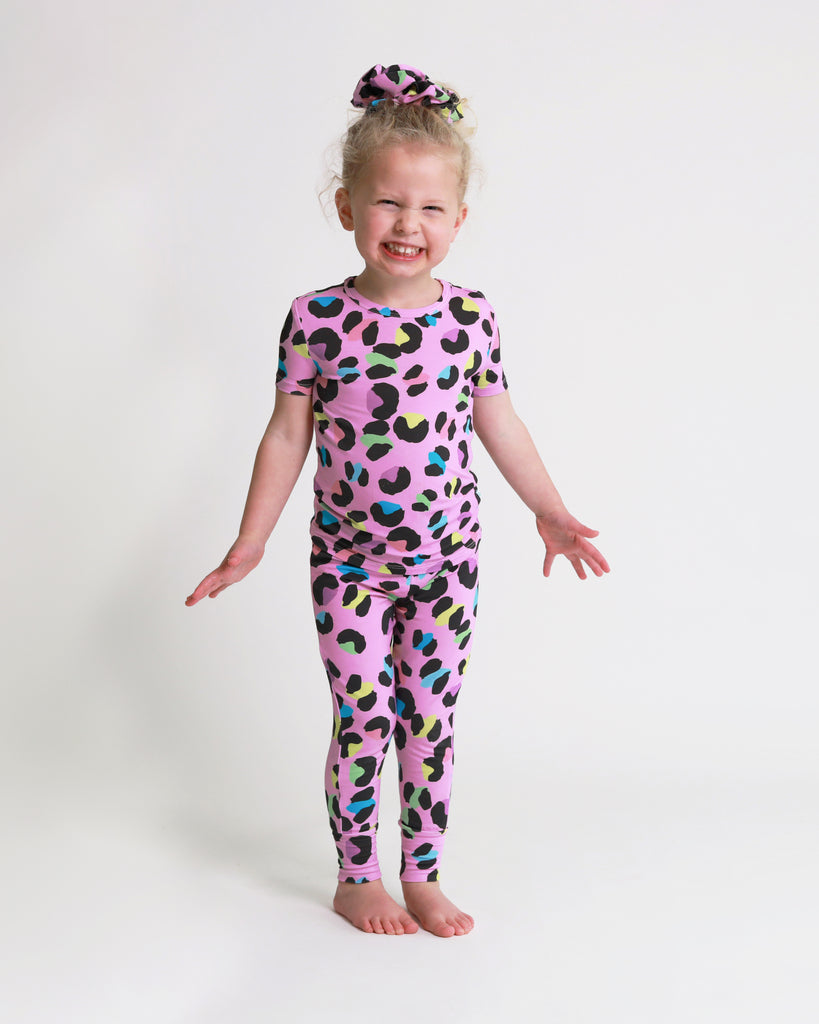 Posh Peanut Bamboo Kids 2PC S/S Basic PJ Lounge Set - Electric Leopard