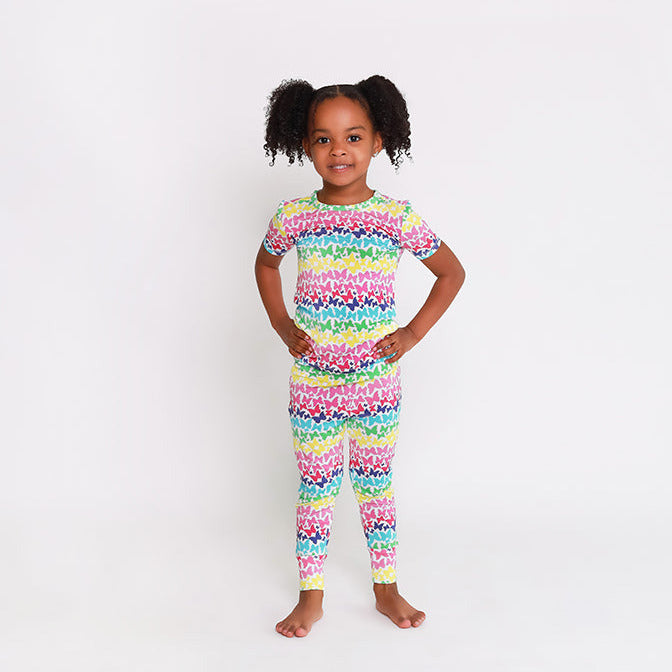 Posh Peanut Bamboo Kids 2PC S/S Basic PJ Lounge Set - Rainbow Butterfly