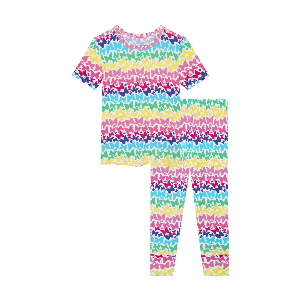 Posh Peanut Bamboo Kids 2PC S/S Basic PJ Lounge Set - Rainbow Butterfly