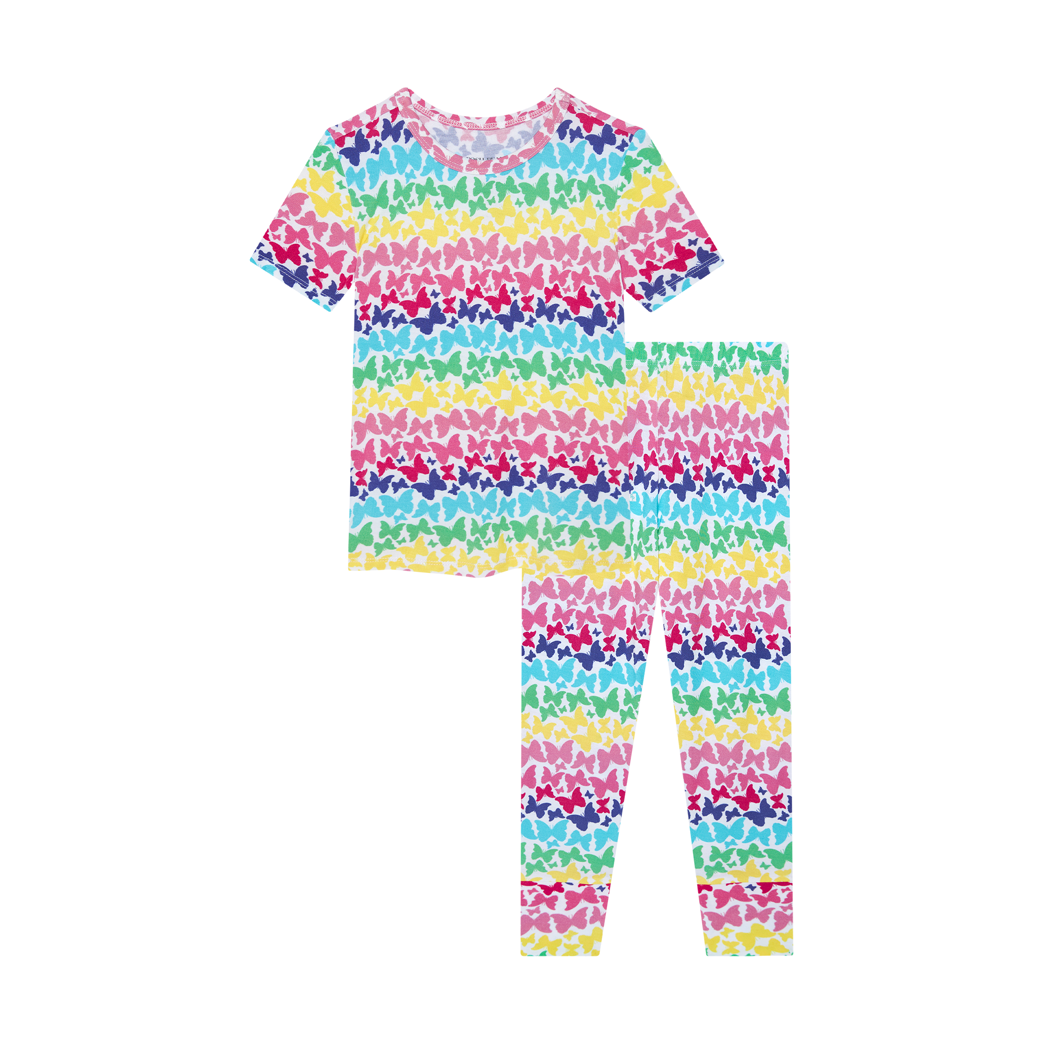 Posh Peanut Bamboo Kids 2PC S/S Basic PJ Lounge Set - Rainbow Butterfly