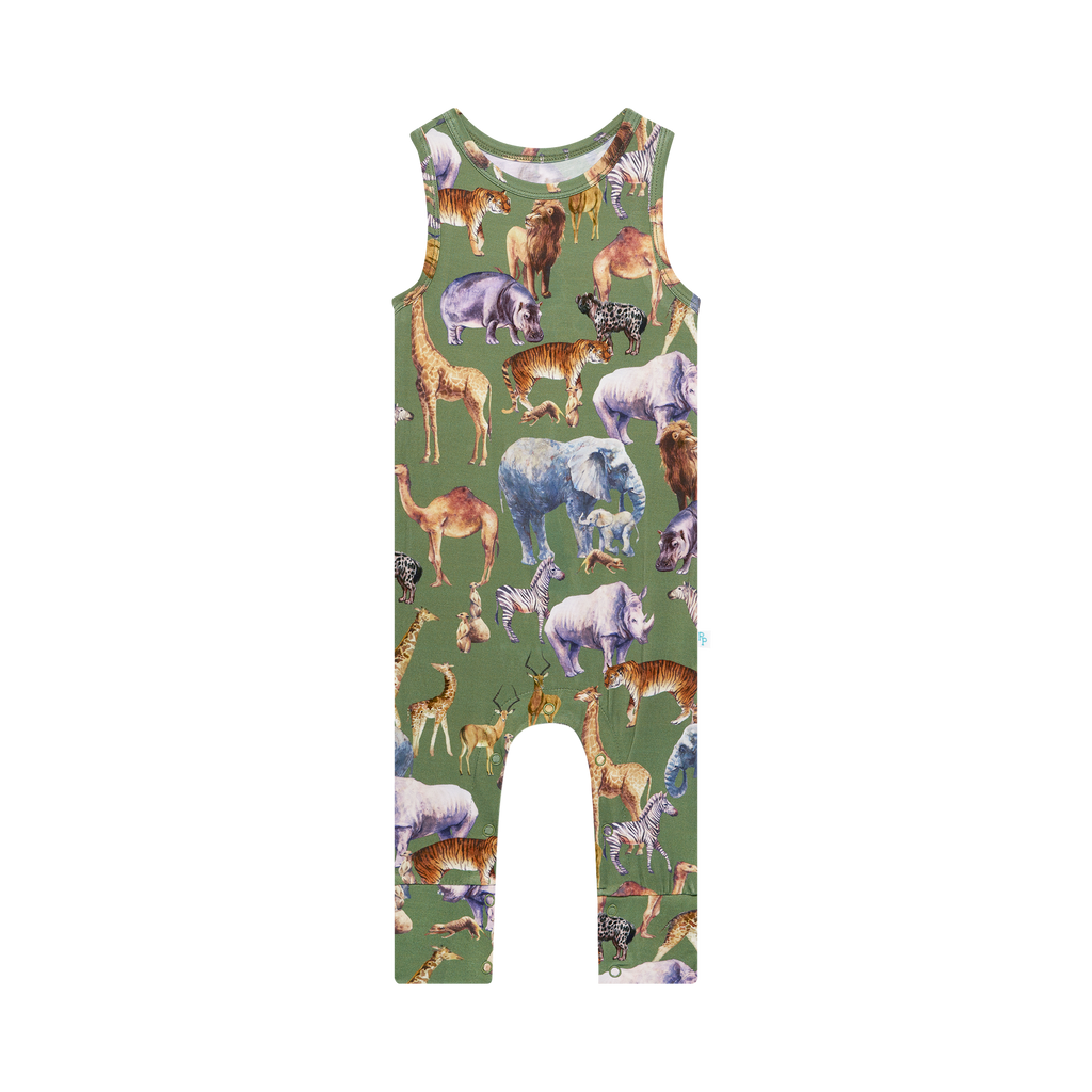 Posh Peanut UNISEX Henley Racerback Romper - Safari