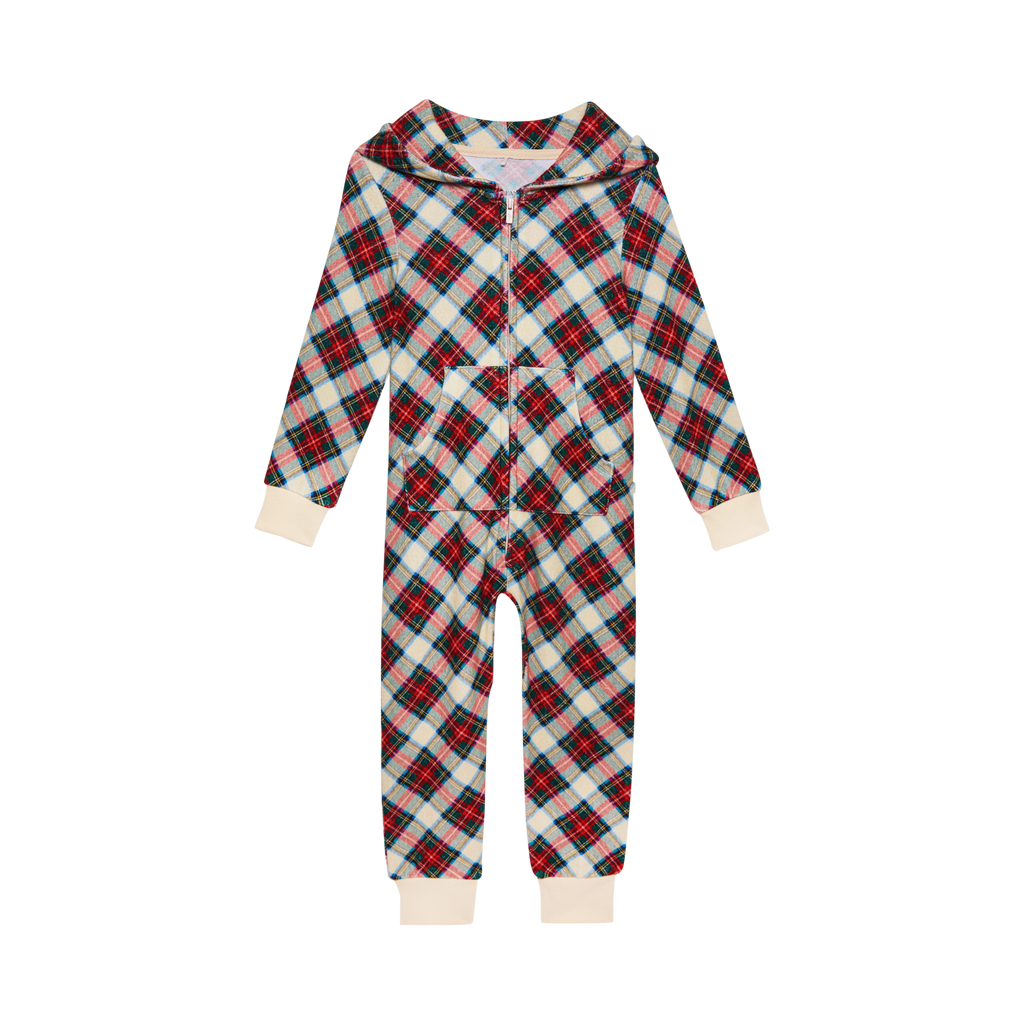 Posh Peanut Kid/Tween Pacci Fleece Hooded Zippered One Piece Playsuit UNISEX - Marqui Classic Holiday Plaid