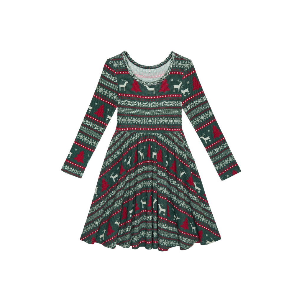 Posh Peanut Bamboo L/S Twirl Dress -  Holiday Fair Isle