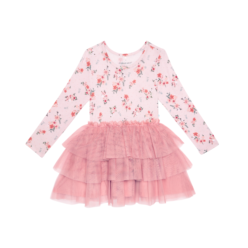 Posh Peanut Bamboo L/S Tulle Twirl Dress -  London Autumn Microfloral