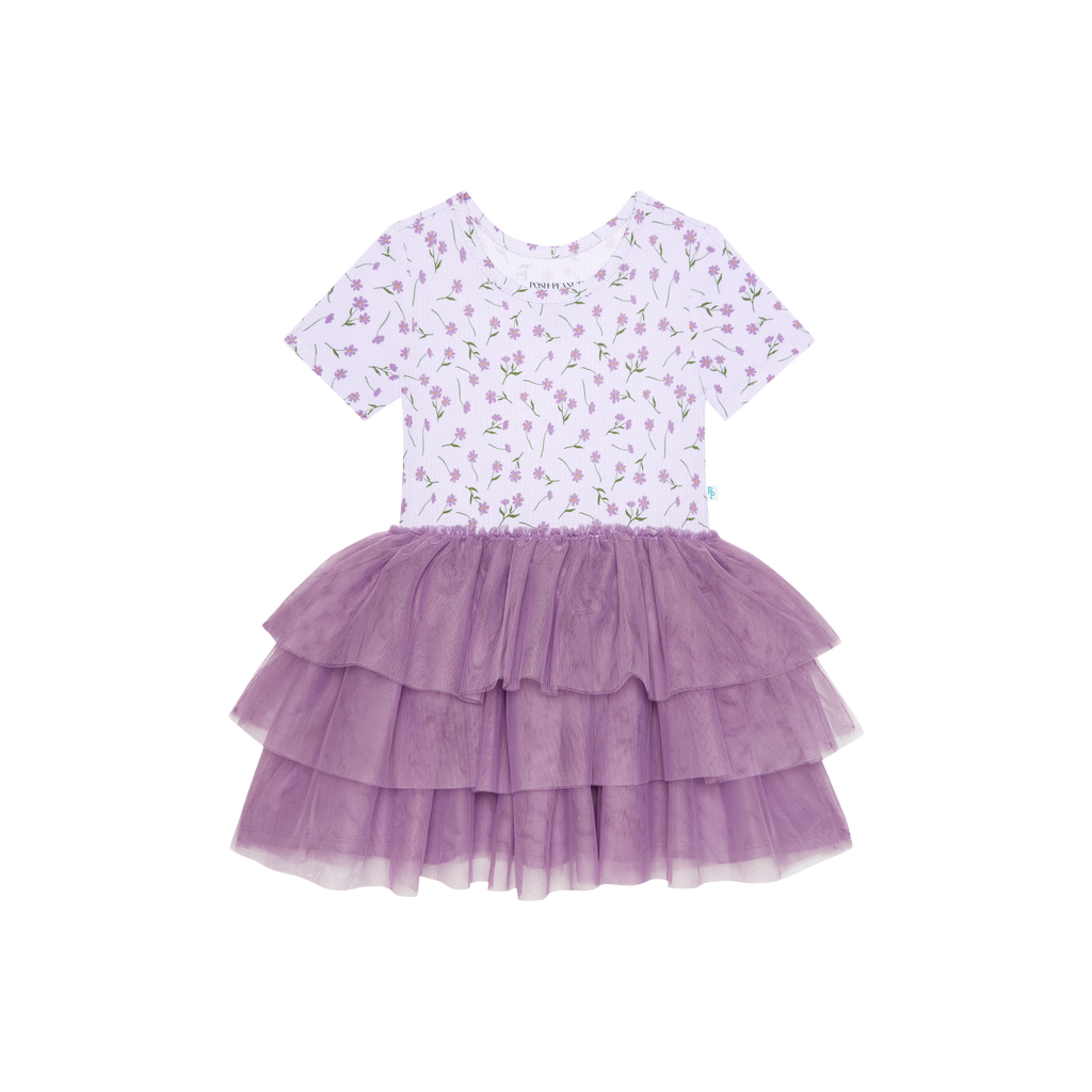 Posh Peanut Bamboo S/S Tulle Twirl Dress -  Jeanette Lavender Micro Floral