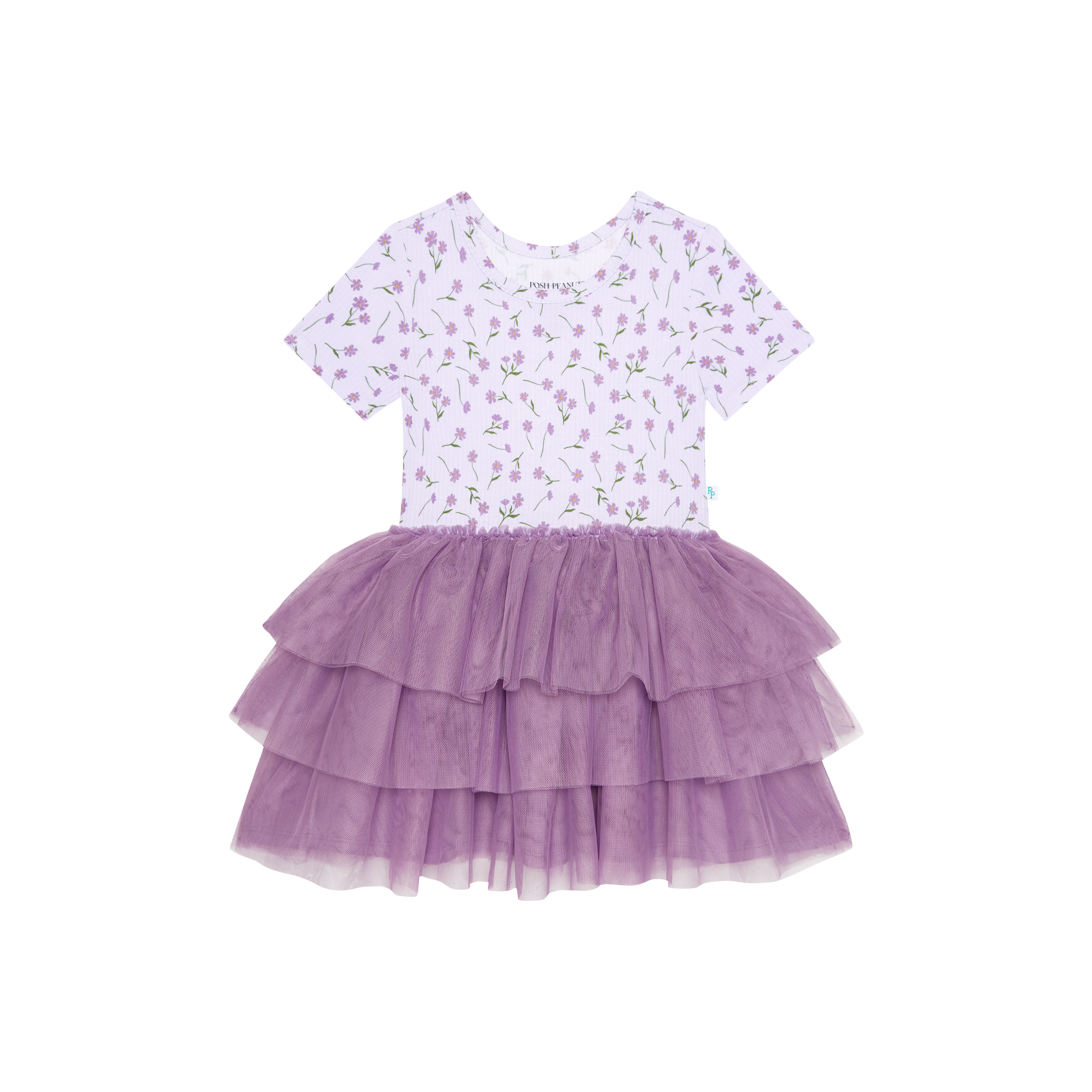 Posh Peanut Bamboo S/S Tulle Twirl Dress -  Jeanette Lavender Micro Floral