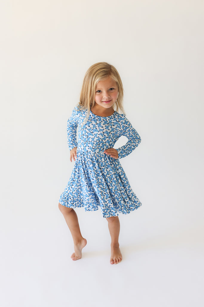 Posh Peanut Bamboo L/S Ruffled Twirl Dress -  Nayeli Blue Butterfly