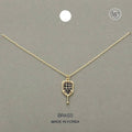 Pave Crystal Stone Pickleball Pendant Necklace: Gold and Black
