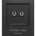 Pave crystal sterling silver stud horseshoe earrings - silver earrings in a black gift box