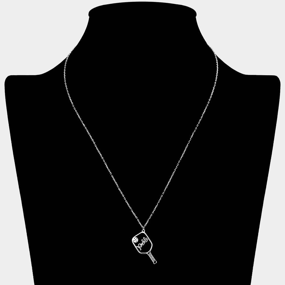 Pickleball Pendant Necklace, Brass: Silver Rhodium Mannequin