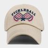 Pickleball Vintage Style Baseball Cap, Double Paddle Embroidered: Studded Beige, Pink, and Maroon