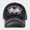 Pickleball Vintage Style Baseball Cap, Double Paddle Embroidered: Studded Black, Powder Blue and Pink