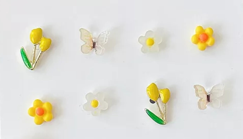 Pierced Earring 4 Pair Set Floral Yellow
