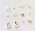 Pierced Earring 6 Pair Set Pearl White