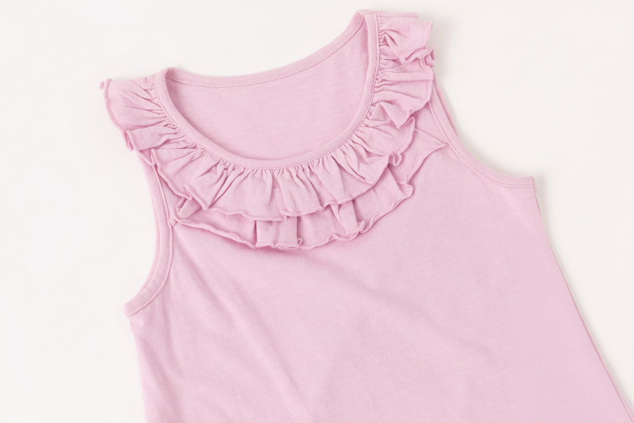 Pink ruffled neckline tank top detail
