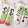 Plush Grinch design slipper socks, green ornament and grinch face and red ornament options