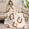 Plush Reversible Horseshoe Patterned Throw Blanket - Tan and Brown