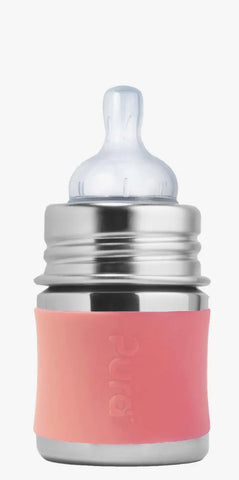 Pura Stainless Kiki Bottle - 5 oz, Natural Silver/Rose Pink