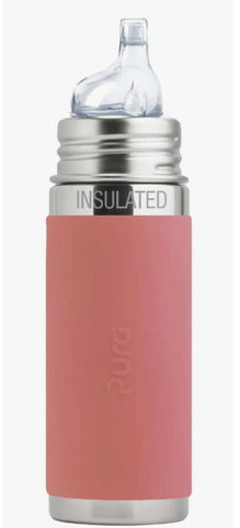 Pura Stainless Kiki INSULATED Bottle - 9 oz w/Sippy Top, Natural Silver/Rose Pink