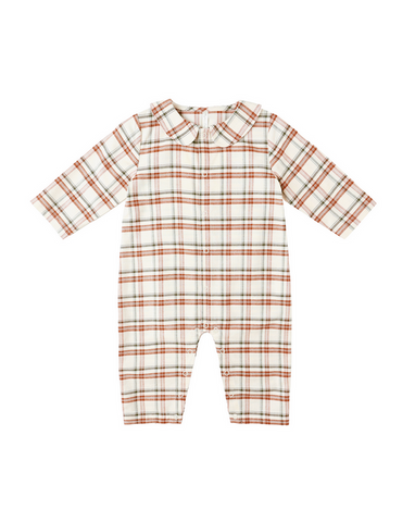 Rylee + Cru Baby Boy Collared Flannel Romper - Holiday Plaid Red/Green