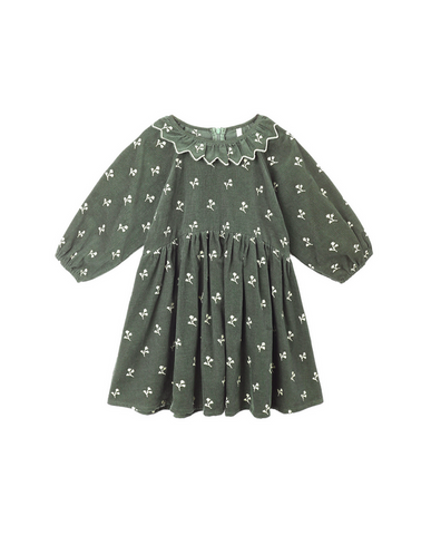 Rylee + Cru Mini Girls Freya Dress, Blossom Embroidery, Evergreen