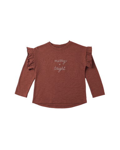 Rylee + Cru Mini Girls Ruffled L/S Graphic Tee - Merry + Bright Ruby