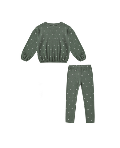 Rylee + Cru Mini Girls Spongy Lounge 2PC Set, Ditsy Evergreen Floral