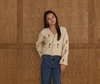 Rylee + Cru Tween/Teen Girls Boxy Cropped Embroidered Cardigan - Winter Daisy Natural Lattice