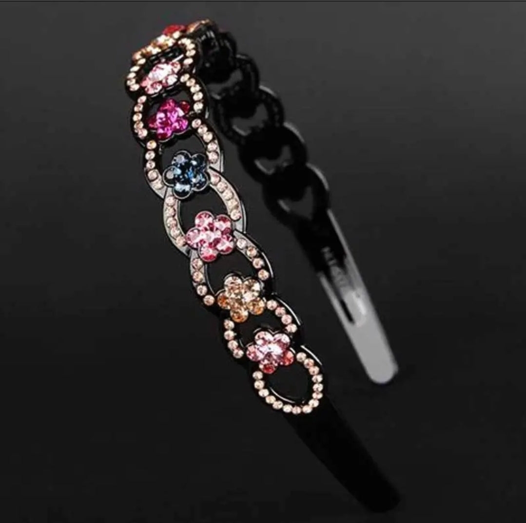 Crystal Headband, O/S, Fits 5Y-Adult, Black & Multi Color Flowers