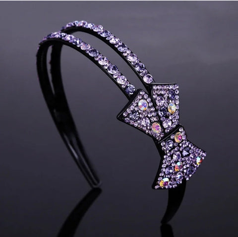 Crystal Headband, O/S, Fits 5Y-Adult, Purple Crystal Bow