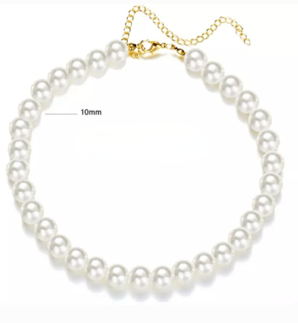 Classic Pearl Necklace, 10mm Dia, Faux Pearls