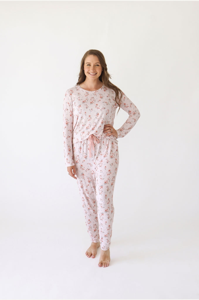 Posh Peanut Bamboo Women's L/S Scoop Neck Lounge Jogger Pajama Set - London Autumn Micro Floral