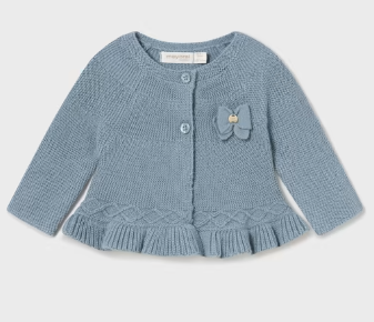 2303 Mayoral Baby Girls Ruffled Edge Knit Cardigan - Chalk Blue